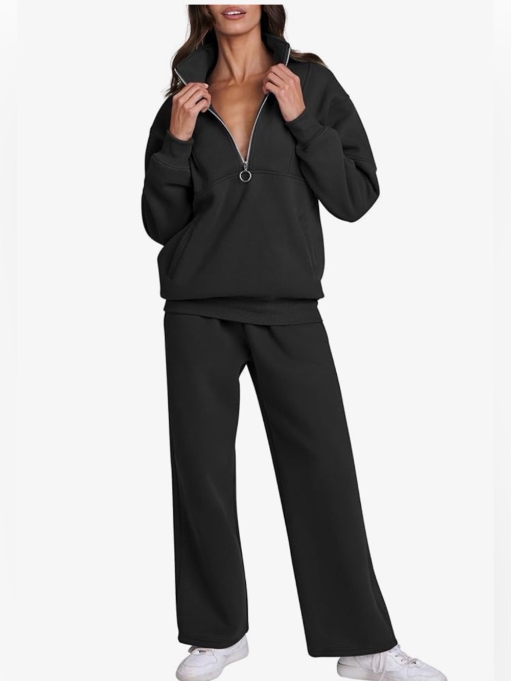 ANRABESS Outfit Sweatsuit Oversized Half Zip & Matching Wide Leg Sweatpant